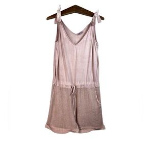 Meo Meli Women’s Pink Relaxed Romper Size M Boho Linen Blend Lagenlook Coastal